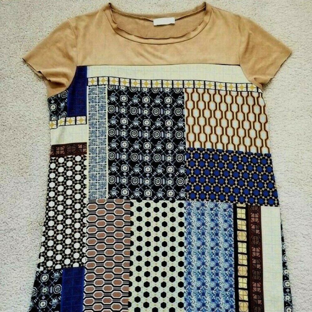KimiKa Made  Baroque Tribal Faux Suede Shift Tunic Dress Sz S
